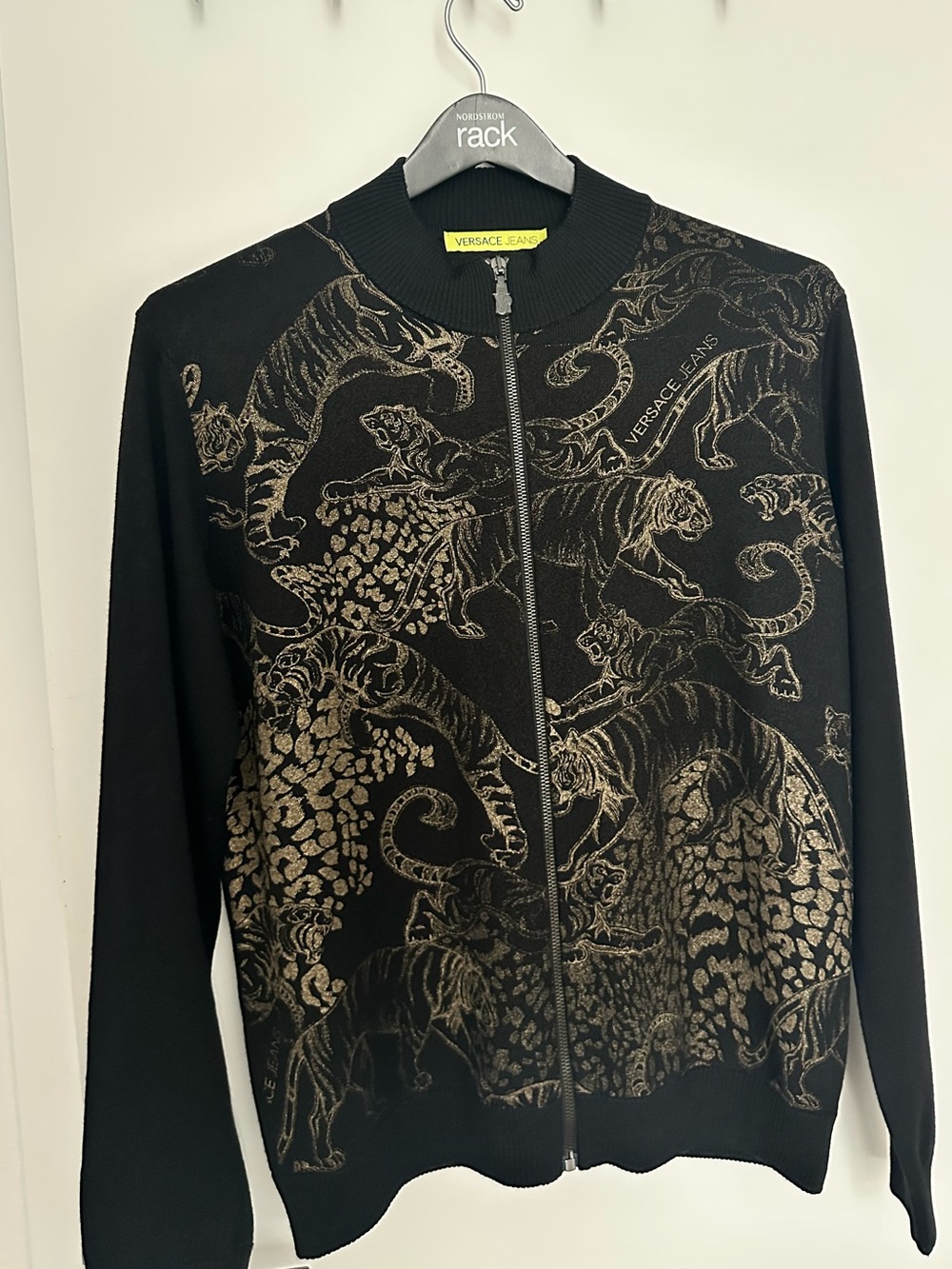Versace Jeans Collection Black & Gold Animal-Print Cotton Jacket
